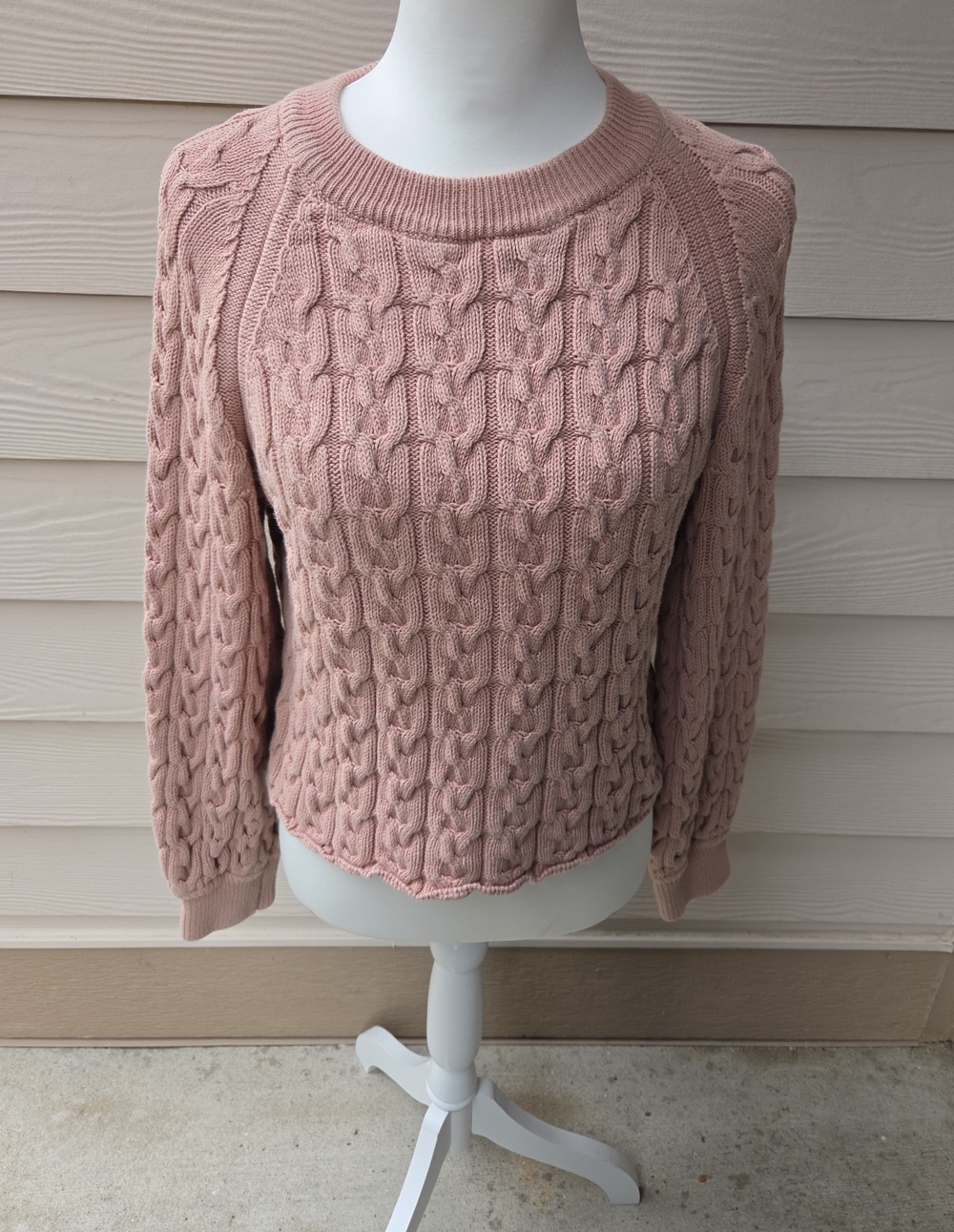 J.Crew Soft Rose Pink 100% Cotton Cable Knit Crewneck Sweater Size Small